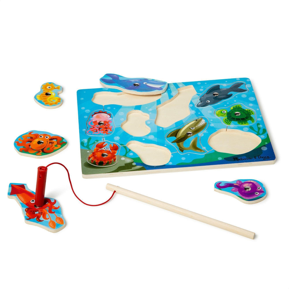 Wooden Melissa and Doug Play Blue & Green Fishing Rod Pole